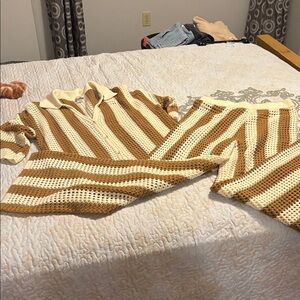 Vici x Caitlyn Striped Crochet Top and Pants Set SIZE LARGE